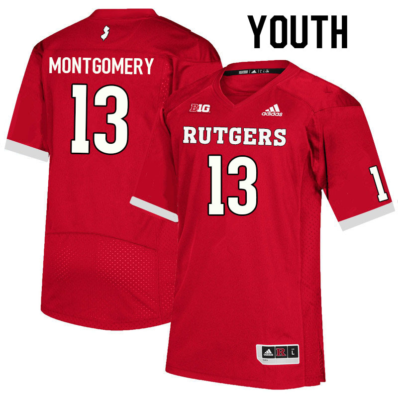 Youth #13 Nasir Montgomery Rutgers Scarlet Knights College Football Jerseys Sale-Scarlet